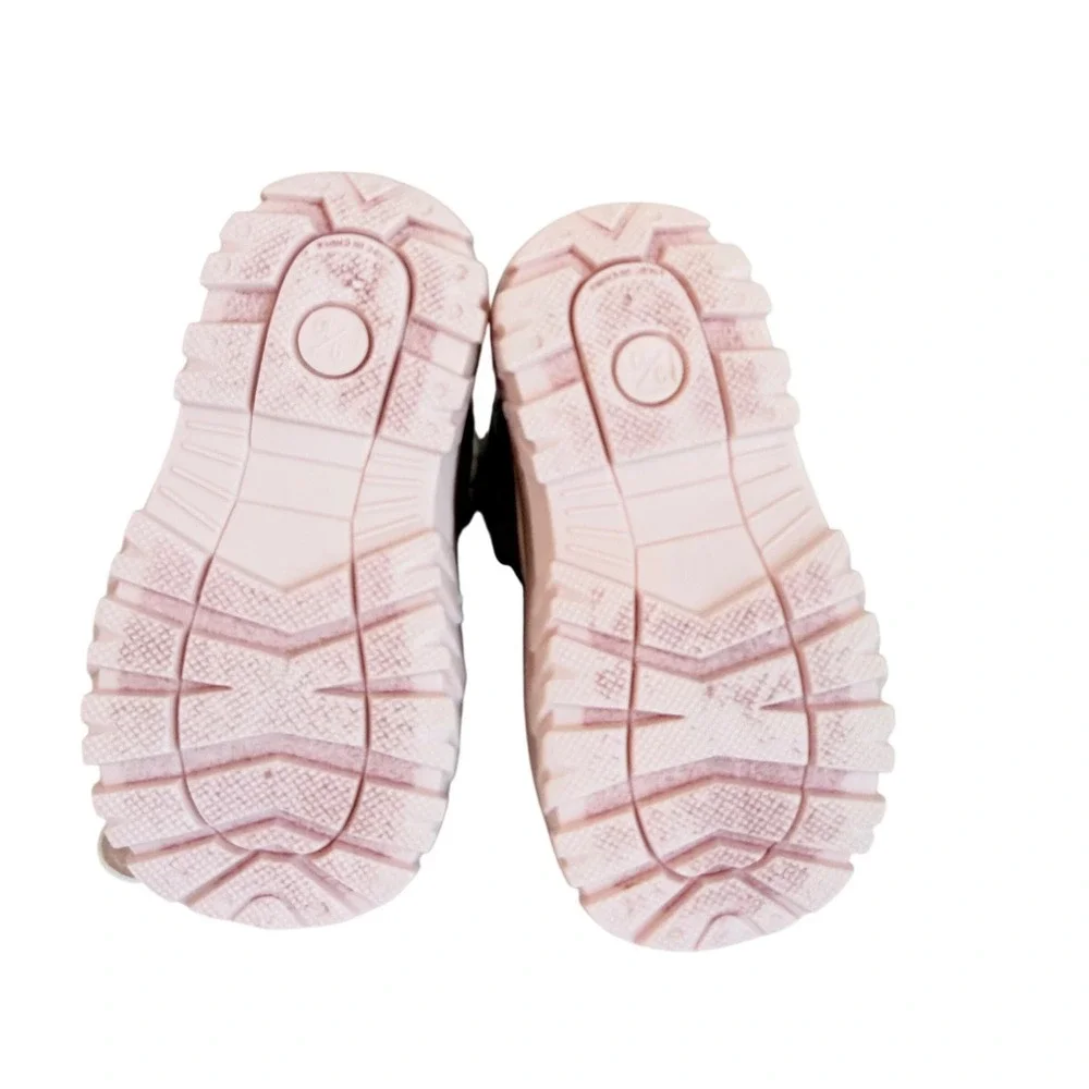 Member's Mark Snow Boots Kids 9/10 Pink Heart Pattern Faux Fur Insulated Bungee